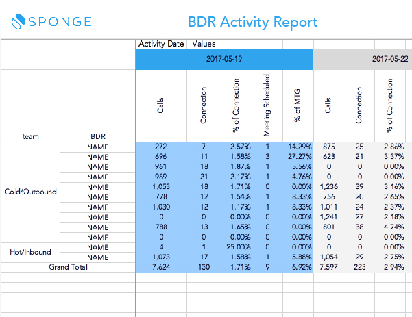 BDR Activity Report Excel Template