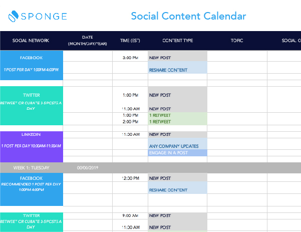 Social Content Calendar Template Preview