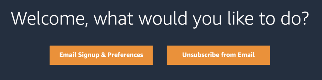screenshot of AWS's email preference center