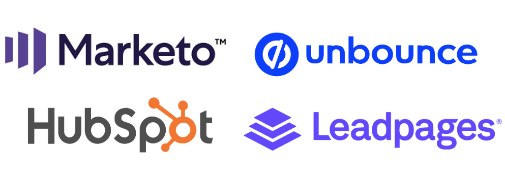 logos of Marketo, Unbounce, Hubspot and Leadpages