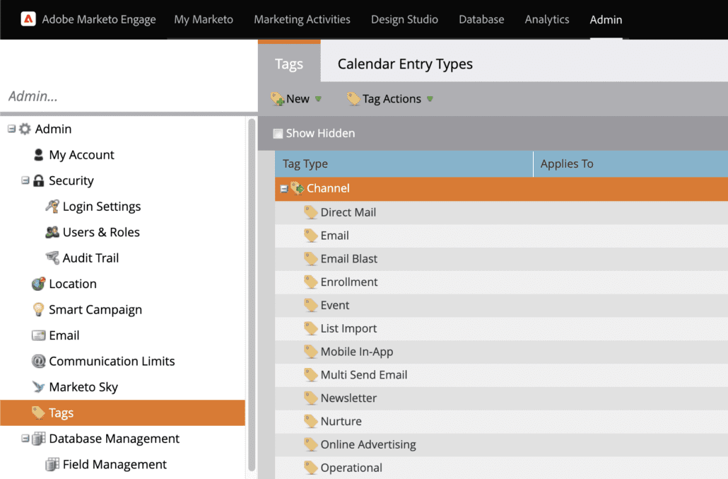 Sample Marketo Channel Tags Sponge