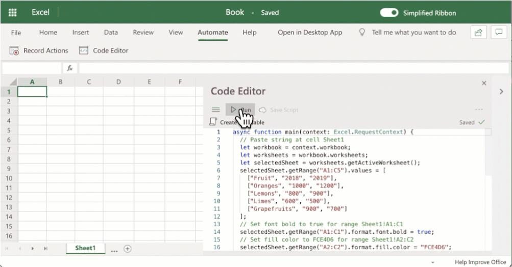 Office Scripts Excel automation